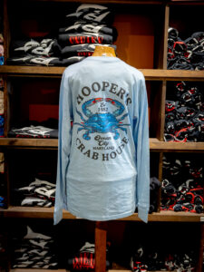 Back of Hooper's Crab House logo long sleeve t-shirt