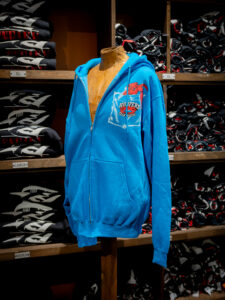 Front of blue Hooper's zipper hoodie