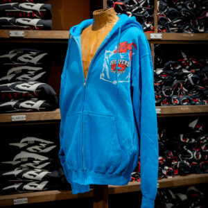 Front of blue Hooper's zipper hoodie