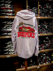 Back of hammered at Hoopers hoodie in pink