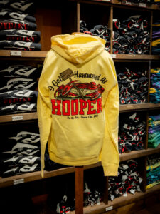 Back of hammered at Hoopers hoodie in yellow