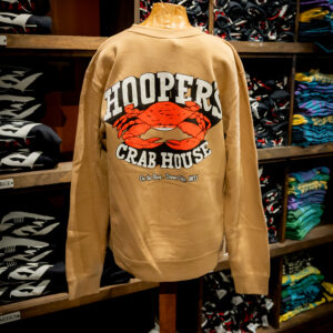 Back of Hooper's crewneck hoodie in taupe