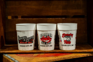 White stadium cups with logos