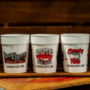 White stadium cups with logos
