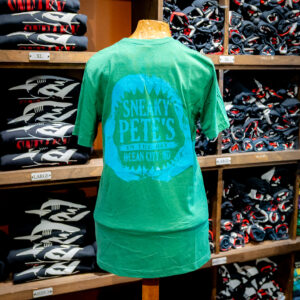 Back of sneaky Pete short sleeve t-shirt green