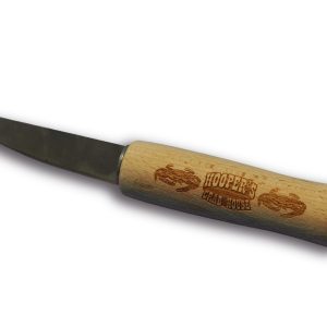 Crab picking knife with a wooden handle that has Hooper's Crab House printed on it