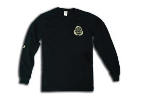 Black long sleeve shirt with Sneaky Pete's logo on it