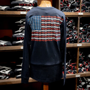 Back of Hooper's American Flag long sleeve tee